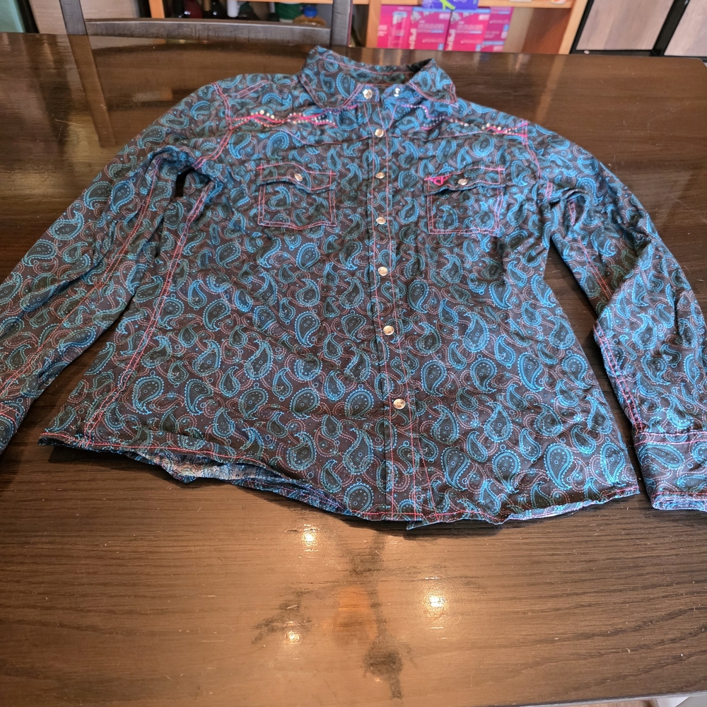Cowgirl Hardware Women's Paisley Button Down Shirt With Rhinostones Size M